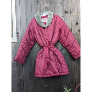 Vintage Haband Fur Collared Puffer in Dusty Rose Plus Size